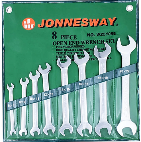 Jonnesway W25108S 8 Pcs Open end Wrench set Metric 6-22 mm - Click Image to Close