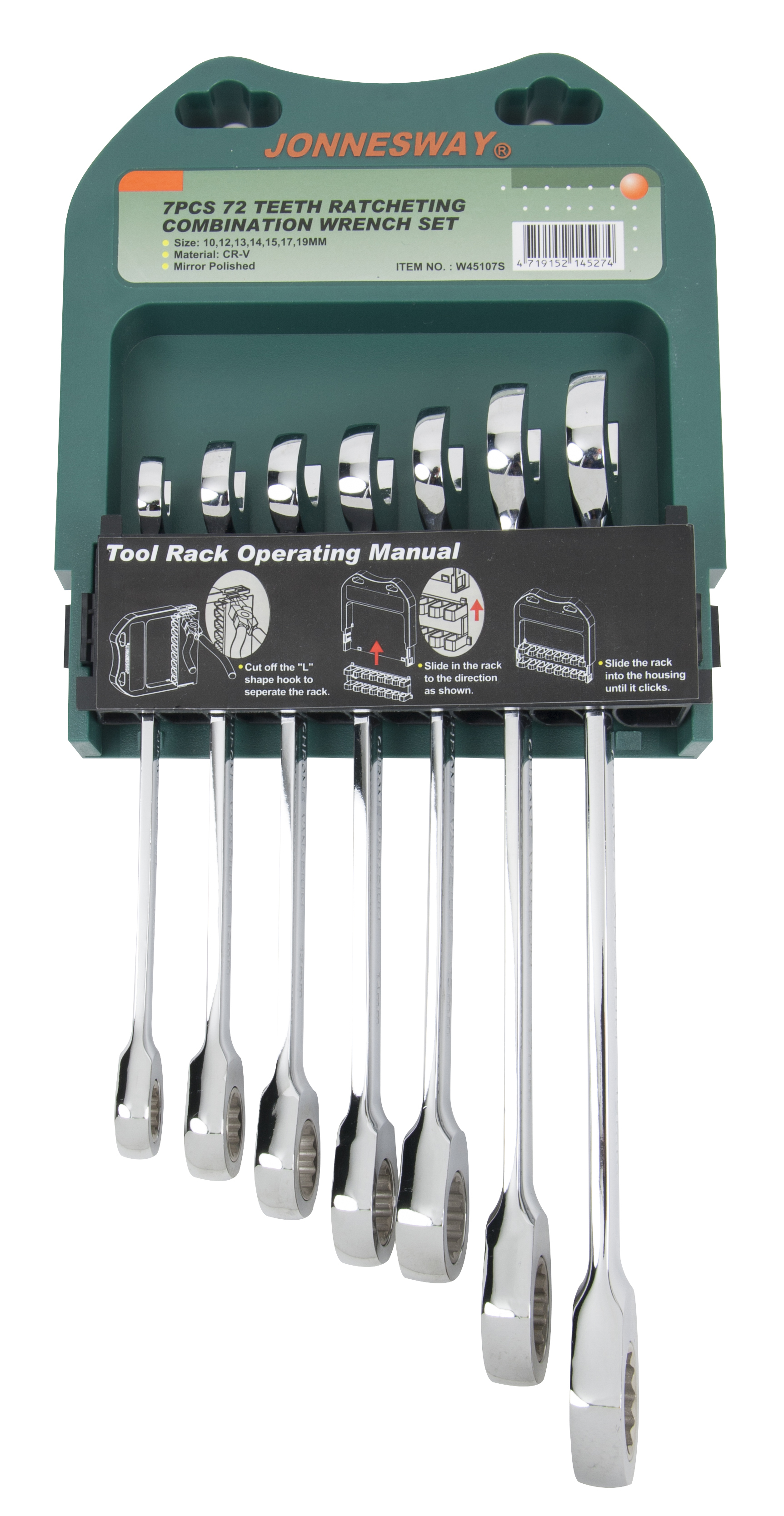 Jonnesway W45107S 7Pc 72T Ratcheting Spanner Set - Click Image to Close