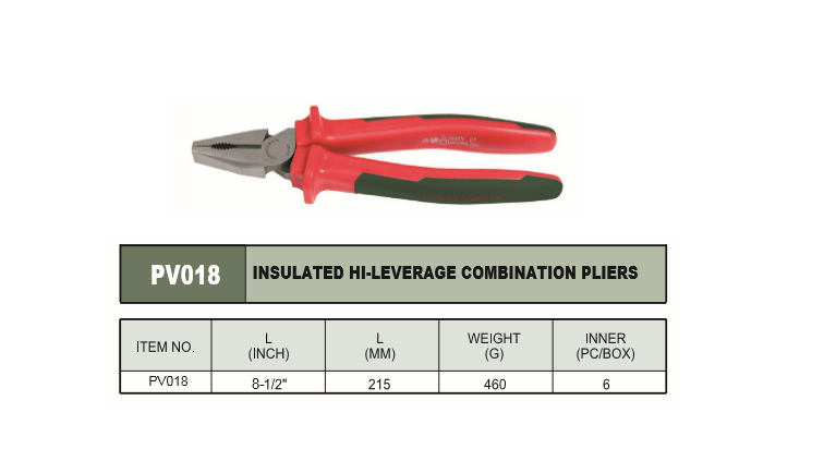 INSULATED HI-LEVERAGE COMBINATION PLIERS - Click Image to Close