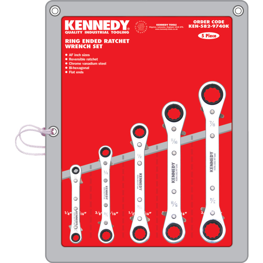 KENNEDY 5-PCE 1/4"-7/8" STR. RATCHET RING WRENCH SET - Click Image to Close