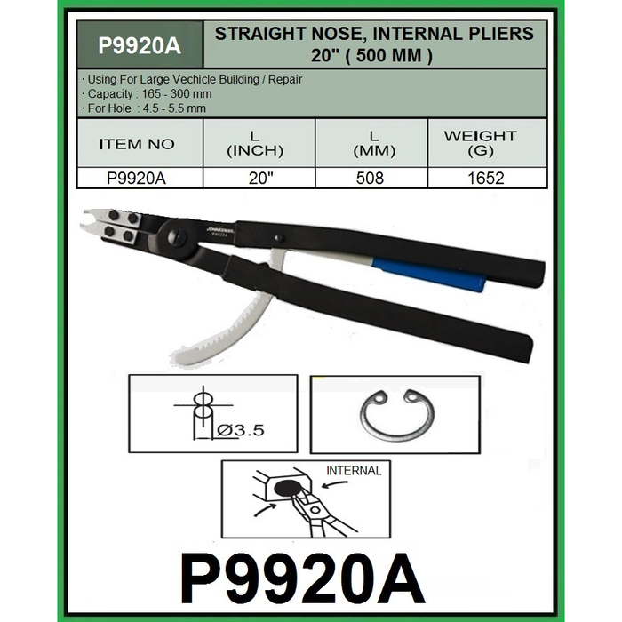 20"(500MM) STRAIGHT NOSE INTERNAL PLIER - Click Image to Close
