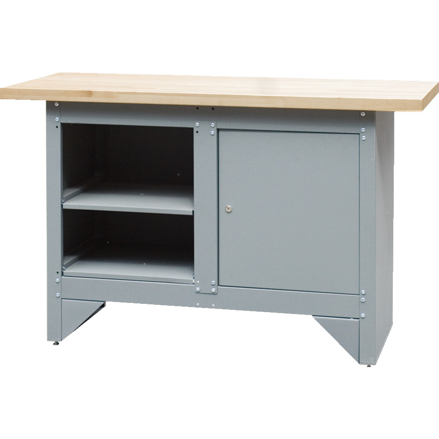 LOCKING CABINET & SHELVED WORKBENCH - Click Image to Close