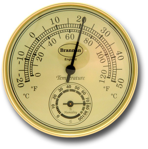 Gilt Dial Thermometer & Hygrometer - 100mm 30/407/3 - Click Image to Close