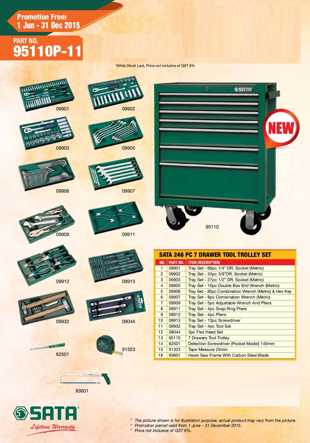 SATA 95110P-11 Drawer Tool Trolley Set 246pcs