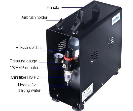 Airbrush compressor kit without airbrush AS189A - Click Image to Close
