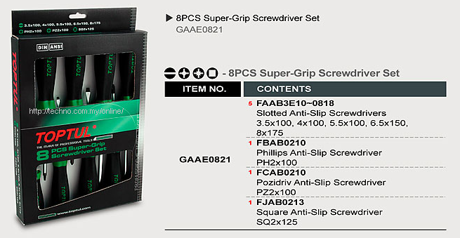 TOPTUL 8pcs Non-Slippery Grip Screwdriver Set (GAAE0821) - Click Image to Close