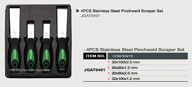 TOPTUL 4Pcs Stainless Steel Pinchweld Scraper Set (JGAT0401) - Click Image to Close