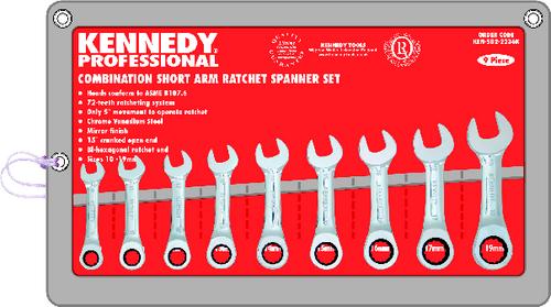 KENNEDY KEN582-2236K 10-19mm SHORT RATCHET COMB WRENCH SET 9PC - Click Image to Close
