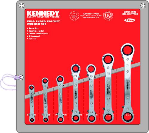 KENNEDY 7-PCE 6-22mm STR. RATCHET RING WRENCH SET - Click Image to Close