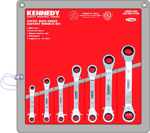 KENNEDY 7-PCE 6-22mm OFFSET RATCHET RING WRENCH SET - Click Image to Close