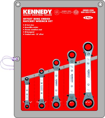 KENNEDY 5-PCE 1/4"-7/8" OFFSET RATCHET RING WRENCH SET - Click Image to Close