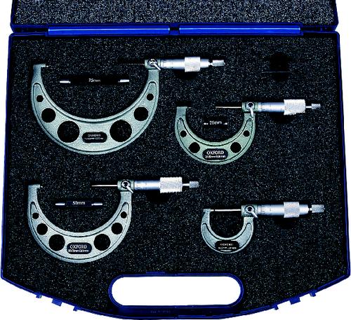 OXFORD OXD3355500K 0-100mm 4-PCE EXTERNAL MICROMETER SET - Click Image to Close