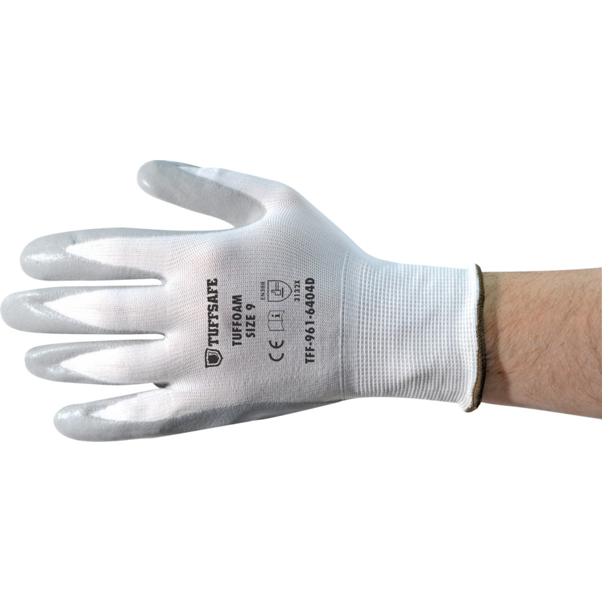 TUFFOAM WHITE NYLON LINED GREYNITRILE GLOVES-6 - Click Image to Close