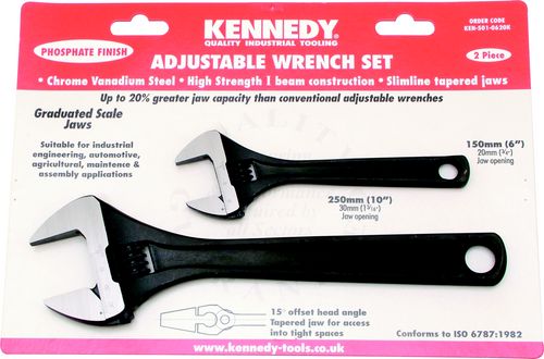 6"/10" PHOSPHATE FINISH ADJUSTABLE WRENCH SET - Click Image to Close