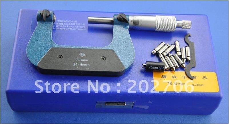 0-25mm Screw Thread Micrometers including measuring anvils - Click Image to Close