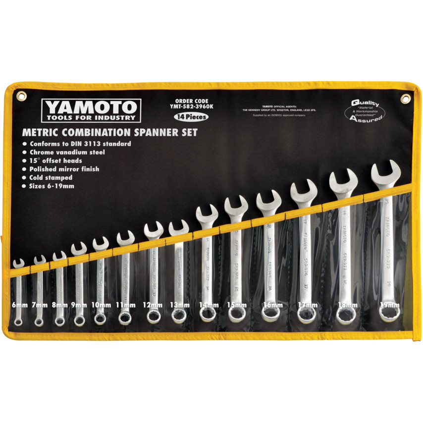 YAMOTO YMT582-3960K 6-19mm CHR/VAN COMB. SPANNER SET (14) - Click Image to Close