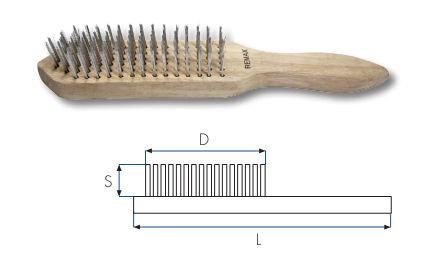 REMAX 4-ROW STEEL WIRE BRUSH W/WOODEN HDL