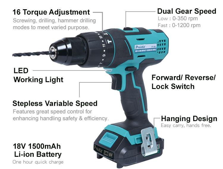 PRO'SKIT PT-1801F CORDLESS DRILL DRIVER 18V