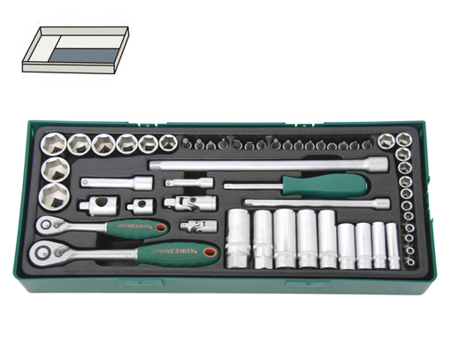 56PCS 1/4" & 3/8" DR. 6PT FLANK SOCKET SET S04H3157SP