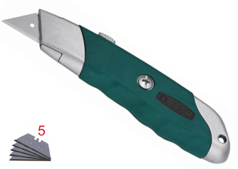 SATA 93443 Heavy Duty Zinc Alloy Utility Knife 5 Extra Blades