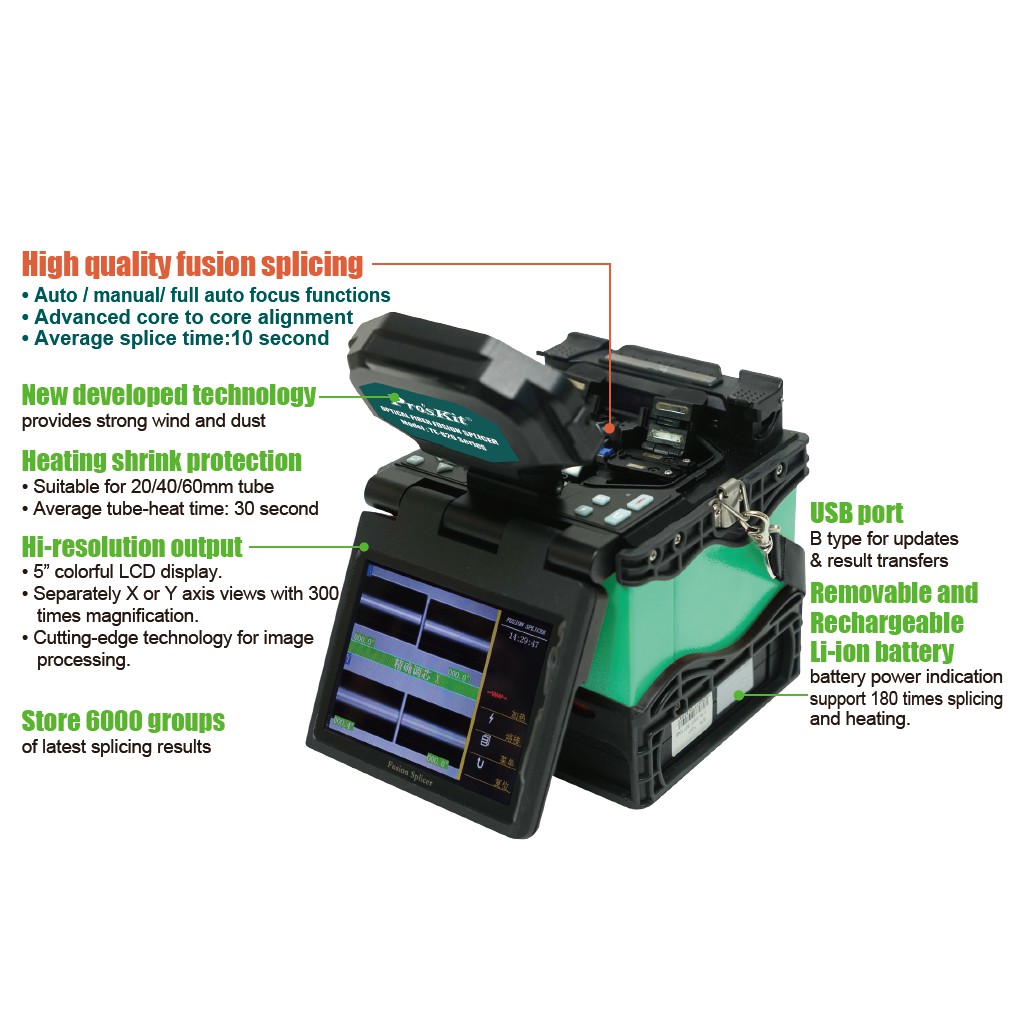 PRO'SKIT TE-8202F-W FIBER OPTIC FUSION SPLICING MACHINE KIT