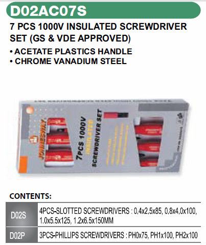 7PCS 1000V INSULATED SCREWDRIVER SET/GS & VDE APPROVED