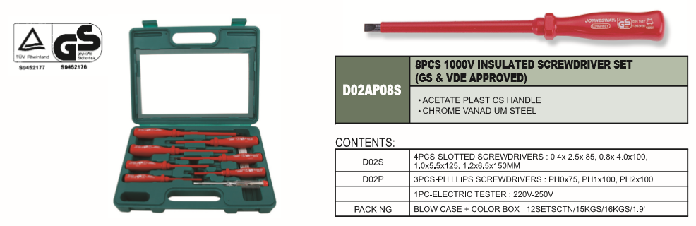 8 PCS 1000V INSULATED SCREWDRIVER SET (GS & VDE APPROVED)