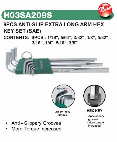 9PCS ANTI-SLIP EXTRA LONG ARM HEX KEY SET (SAE) H03SA209S