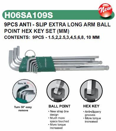 9PCS ANTI-SLIP EXTRA LONG ARM BALLPOINT HEX KEY SET(MM)H06SA109S