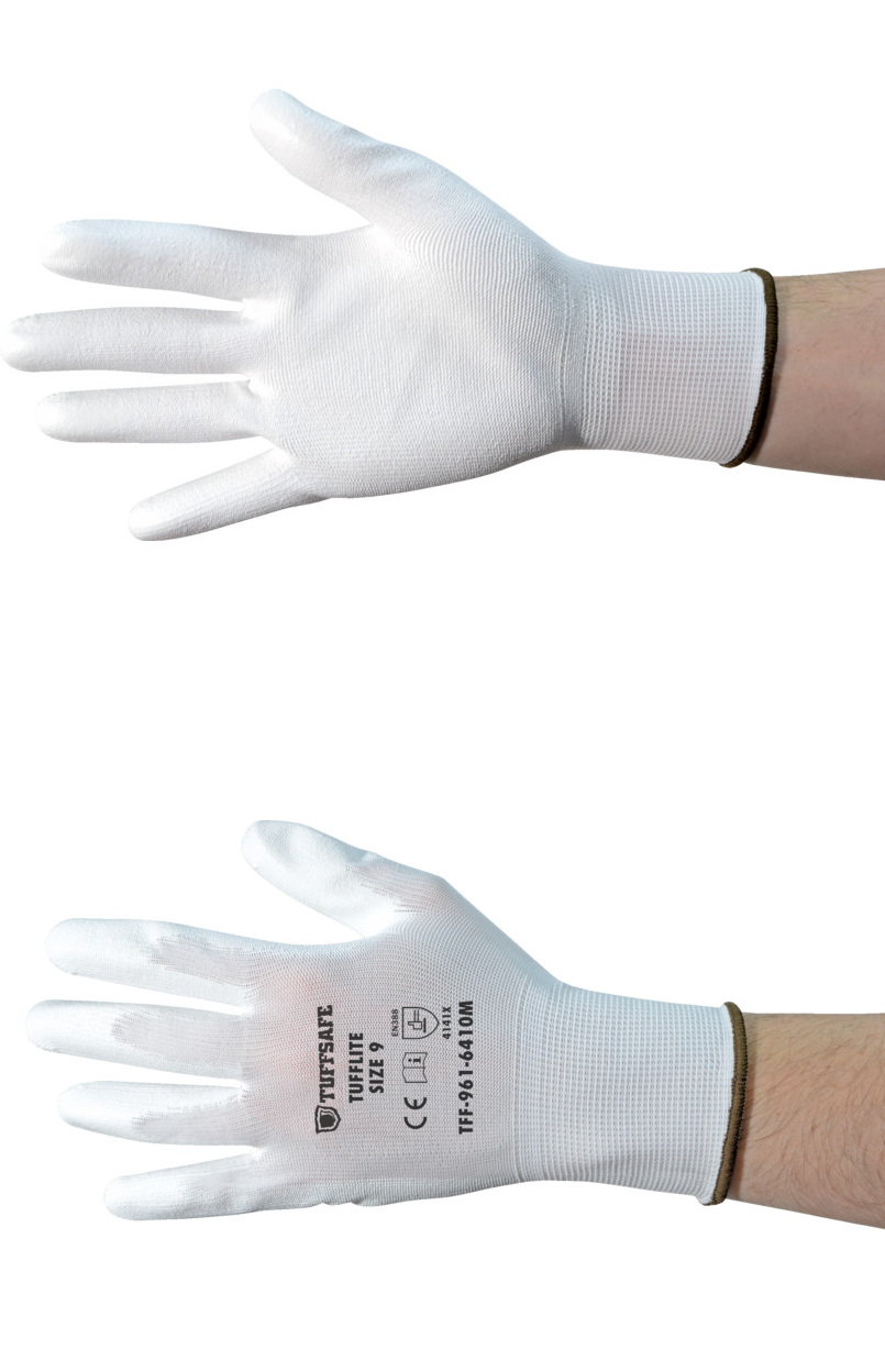 Tufflite Nylon Lined PU White Coated Gloves Size 9 TFF9616410M