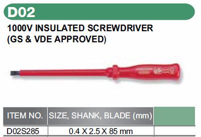1000V INSULATED SCREWDRIVER SIZE: 0.4 X 2.5 X 85MM