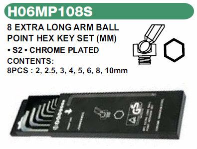 8PCS EXTRA LONG ARM BALL POINT HEX KEY SET (MM) H06MP108S