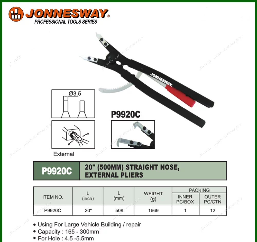 20"(500MM) STRAIGHT NOSE EXTERNAL PLIERS W/ BENT TIPS P9920CS