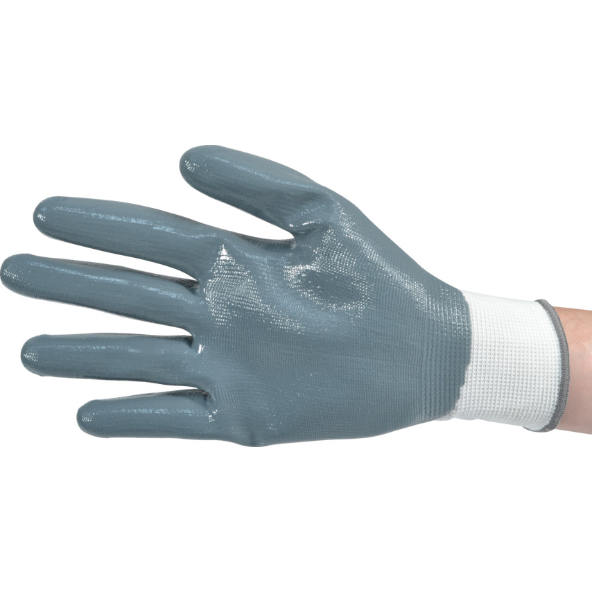 Sitesafe Flat Palm-side Coated Grey/White Nitrile Gloves- Size 6