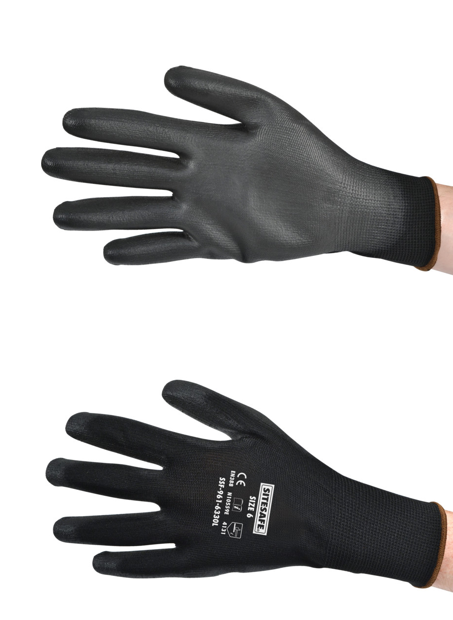 PU Coated Black Gloves Size 8 - SSF9616332N