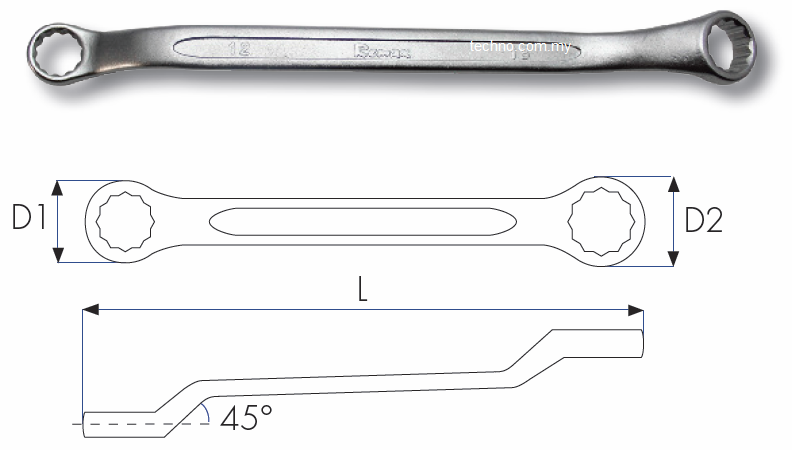 Remax 45 Degree Offset Ring Wrench. 12pt 12x13mm