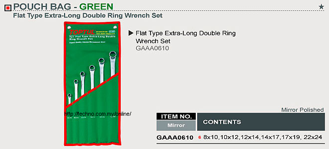 TOPTUL 6Pcs Flat Type Extra-Long Double Ring Wrench Set (GAAA061