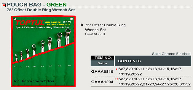 TOPTUL 8pcs Double Ring Wrench Set (GAAA0810)