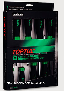 TOPTUL 8pcs Non-Slippery Grip Screwdriver Set (GAAE0807)