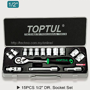 TOPTUL 15Pcs 1/2DR Socket Set (Metal Case) (GCAD1501)