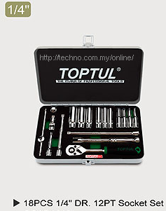 Toptul 18Pcs 1/4 DR. 12PT Deep Socket Set (GCAD1813)