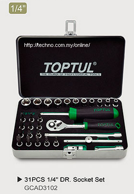 TOPTUL 31PCS 1/4 DR SOCKET SET (METAL CASE) (GCAD3102)