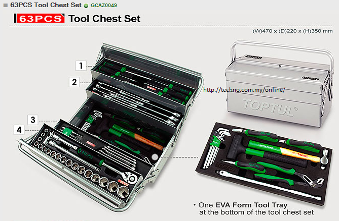 TOPTUL GCAZ0049 63PCS TOOL CHEST SET