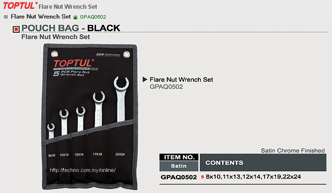 TOPTUL 5PCS FLARE NUT WRENCH SET (GPAQ0502)