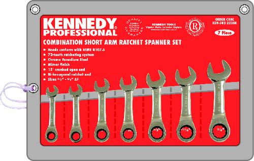 KENNEDY KEN582-2228K 3/8"-3/4" AF RATCHET COMB WRENCH SET 7PC