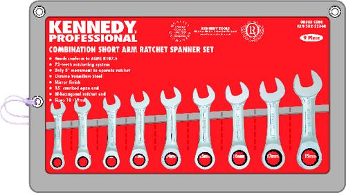 KENNEDY KEN582-2236K 10-19mm SHORT RATCHET COMB WRENCH SET 9PC