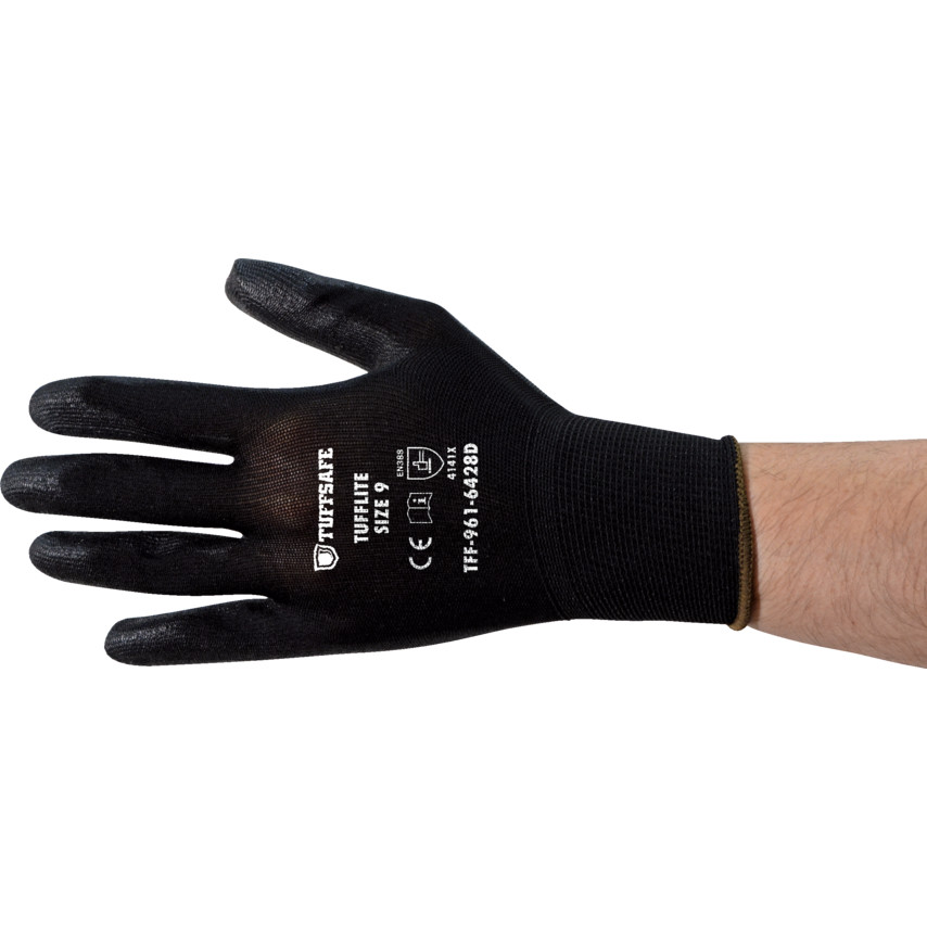 TUFFLITE BLACK NYLON LINED PU COATED GLOVES SZ.6