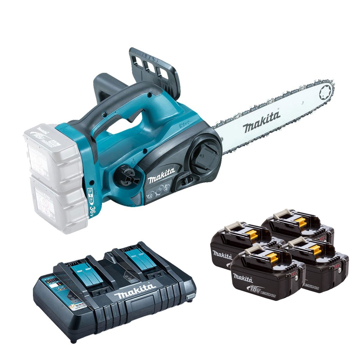 MAKITA DUC252PM-4 TWIN 18V 25CM CHAINSAW (4X4AH)