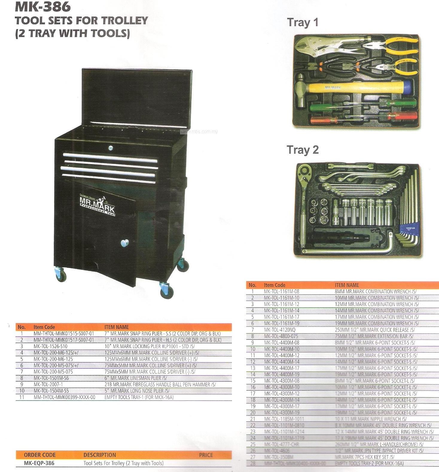 MR MARK MK-386 Tool Sets For Trolley 2 Tray with Tools